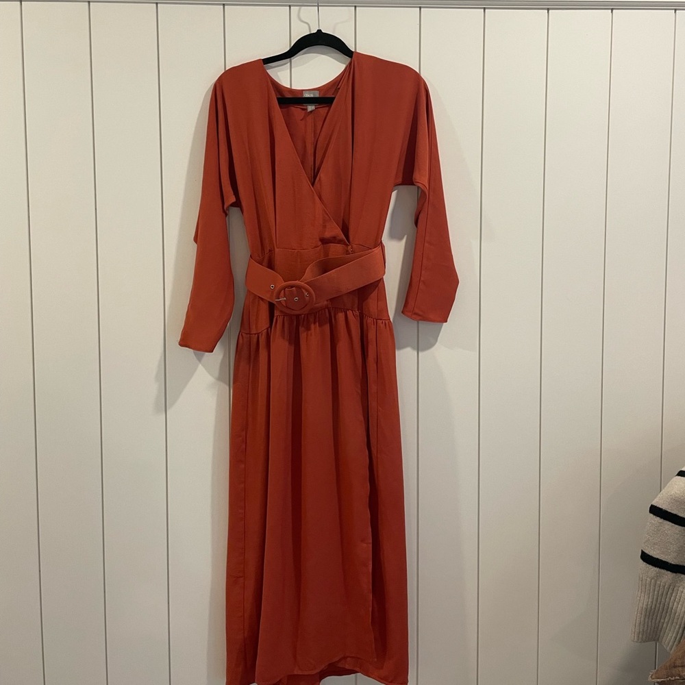 ASOS Long Sleeve Copper/Orange Dress with Oversized Belt